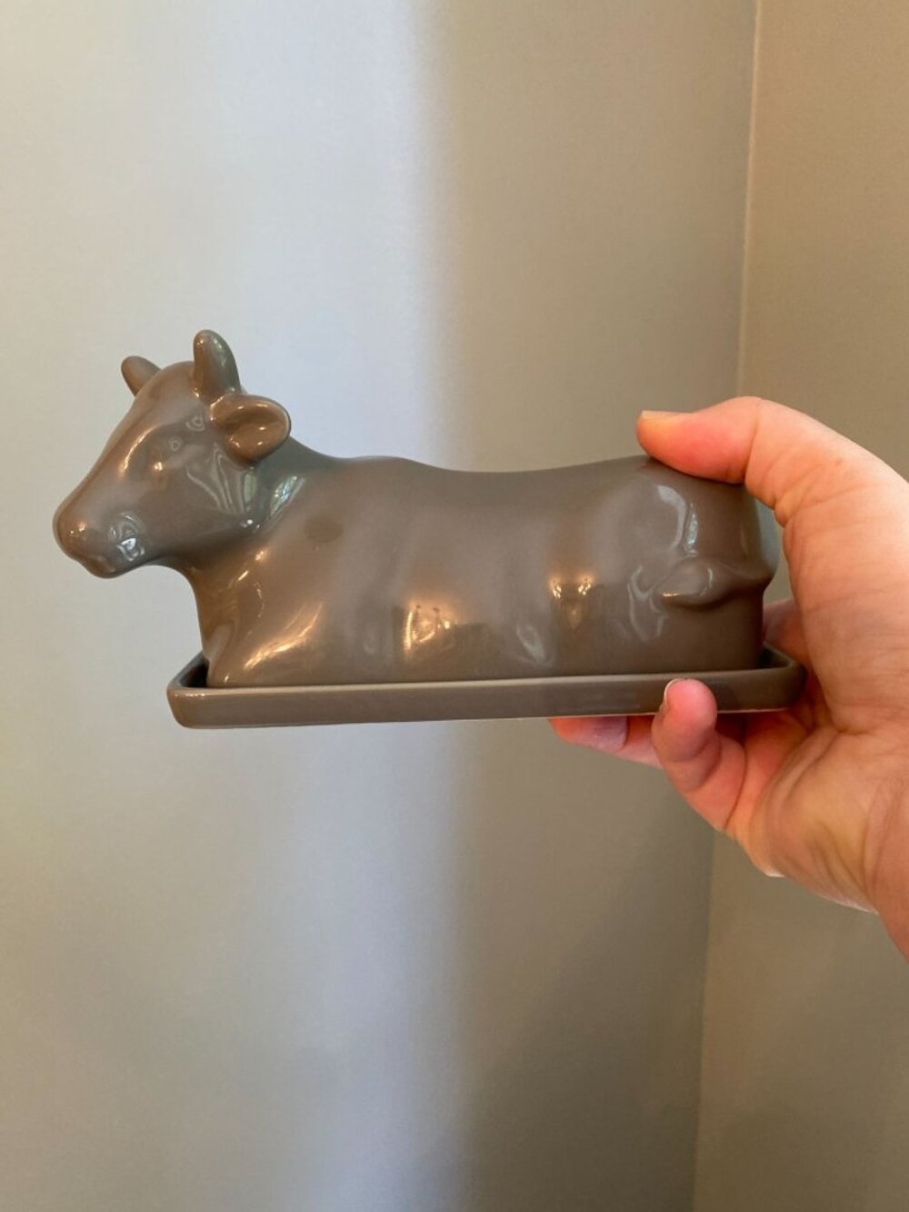 Food Network Cow Butter Dish Stoneware Farmhouse Kitchen Decor Gray